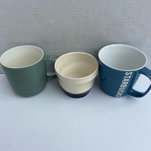 Starbucks Green, Cream, and Blue Mug Trio